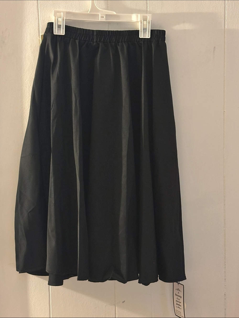 Women's Black Midi A-Line Skirt with Elastic Waist
